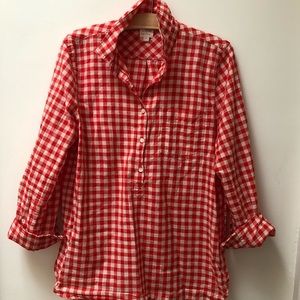 J Crew Red Gingham cotton tunic top